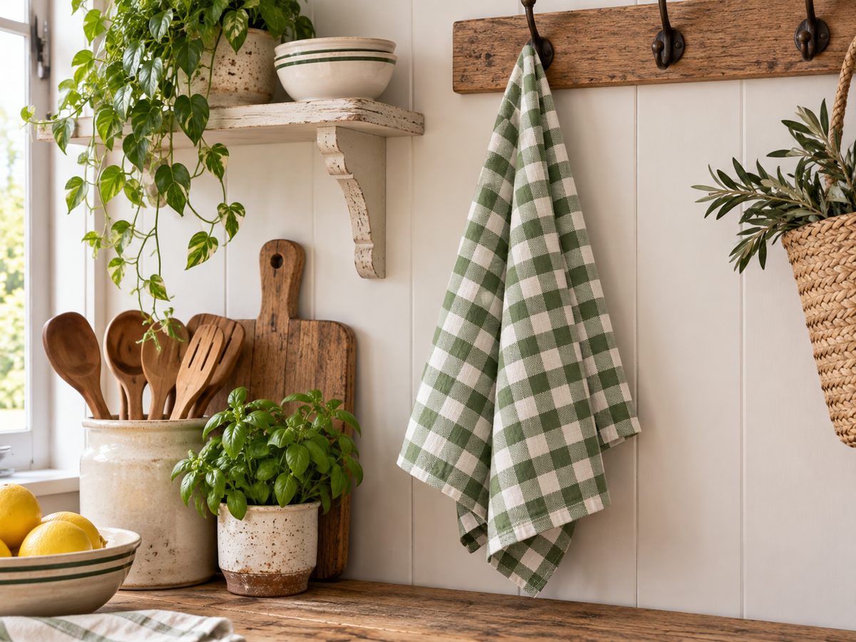 French Linen Tea Towel | Heritage Green Gingham