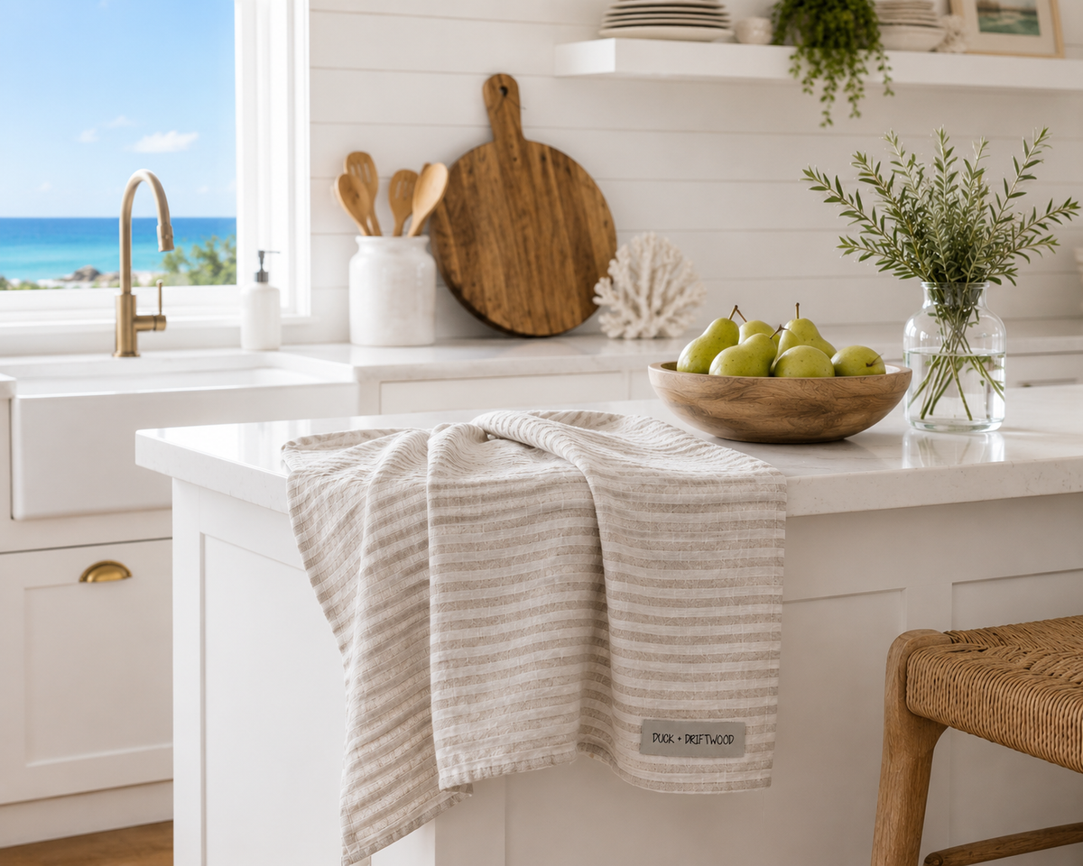French Linen Tea Towel | Bondi Sand Stripes