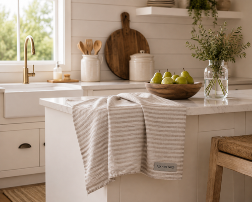 French Linen Tea Towel | Bondi Sand Stripes