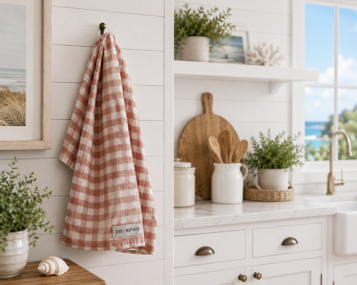 French Linen Tea Towel | Bush Rose Gingham