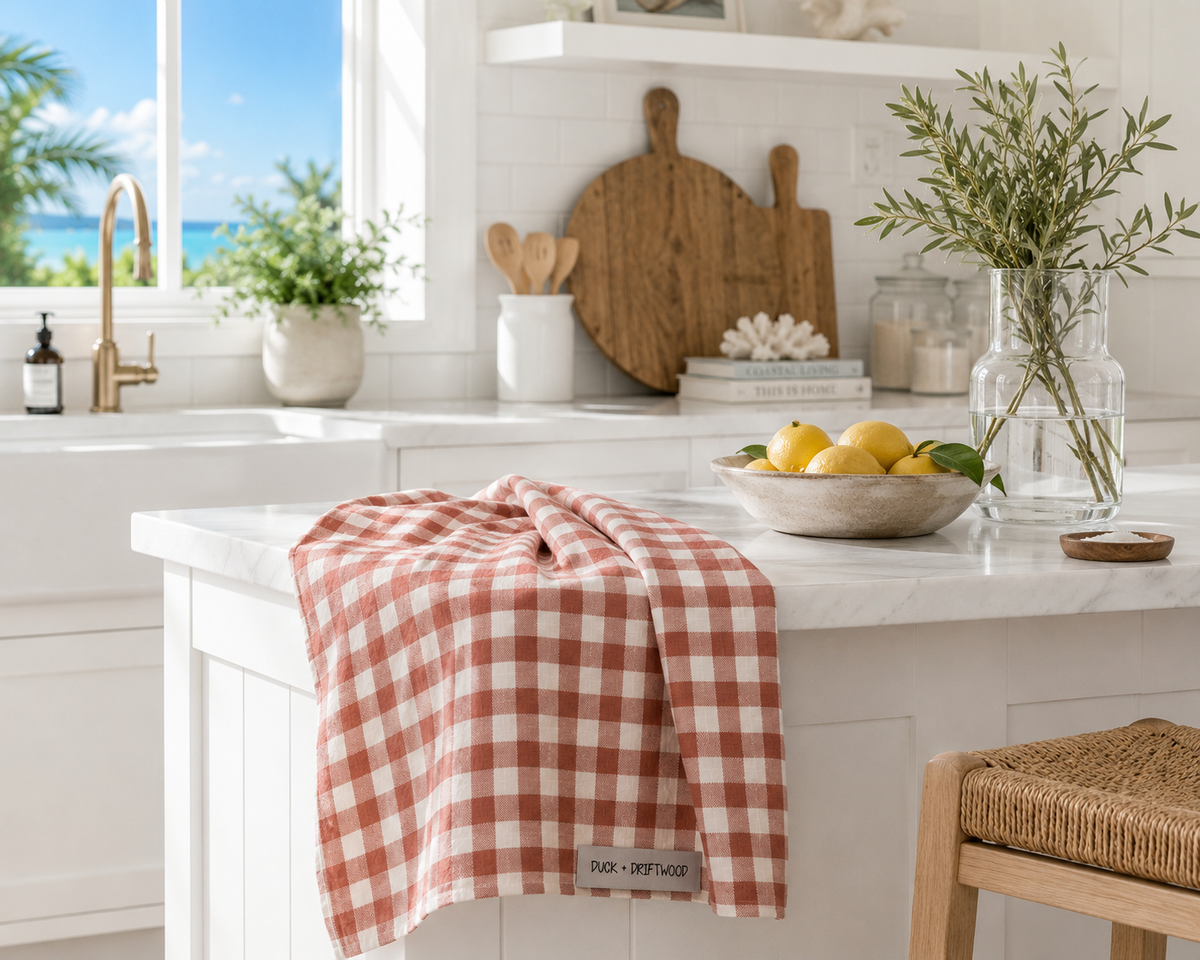 French Linen Tea Towel | Bush Rose Gingham
