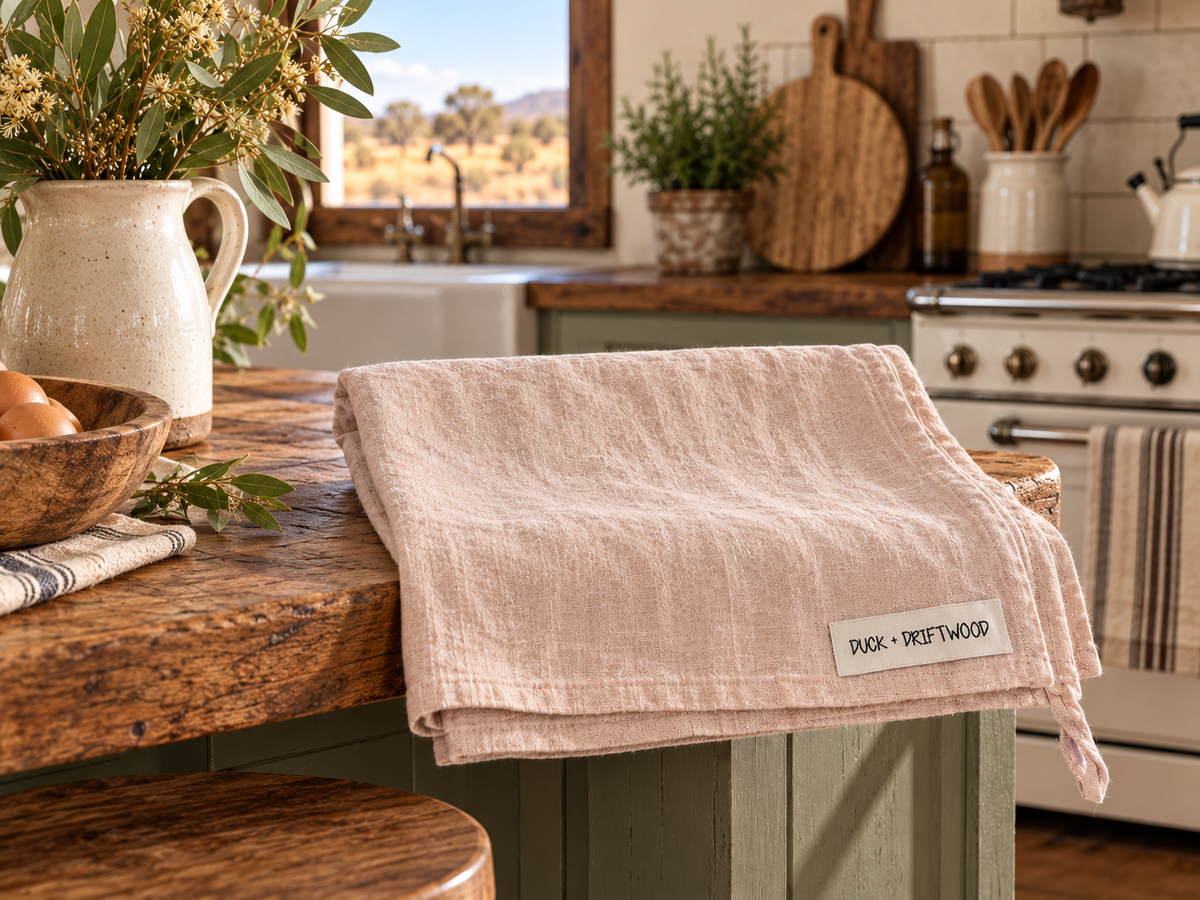 French Linen Tea Towel Pink Salt Plains Duck and Driftwood Australia