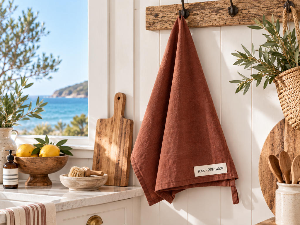 Pure french linen tea towels in ironbark dark brown by Duck and Driftwood Australia
