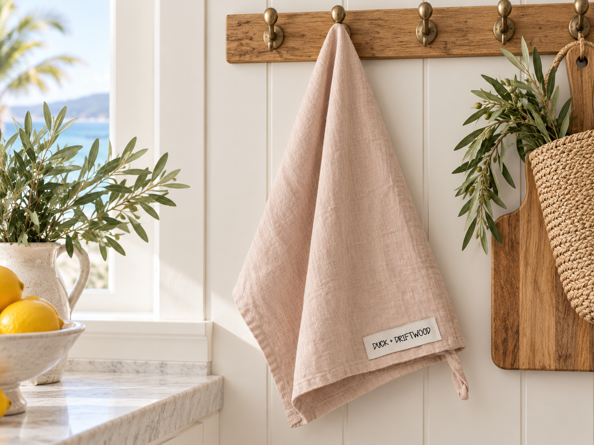 French Linen Tea Towel Pink Salt Plains Duck and Driftwood Australia